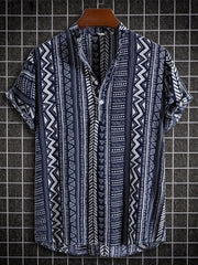 Men's Bohemian Style Ethnic Lapel Short Sleeve Button Up Shirt