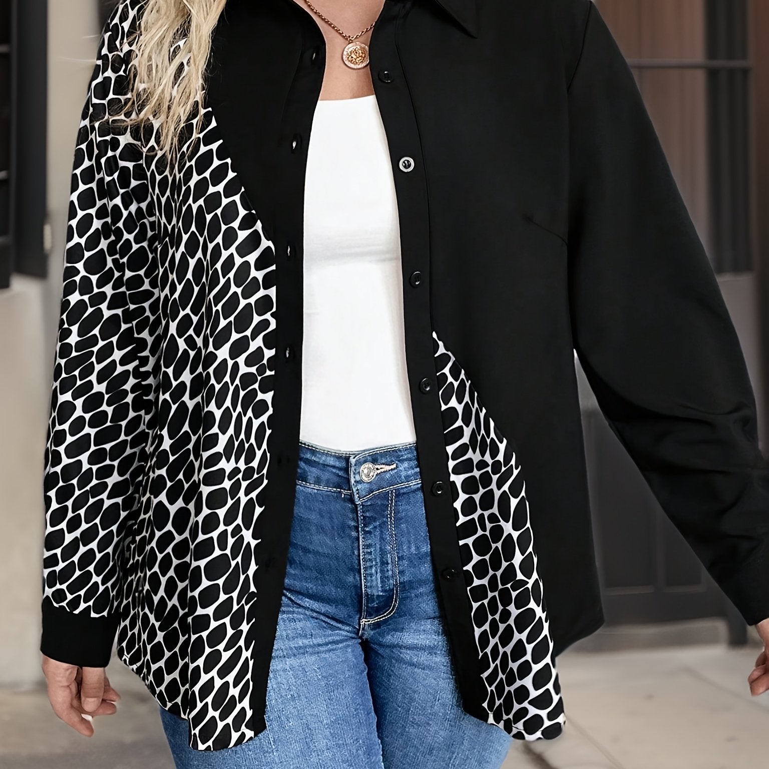  Dalmatian Print Button Up Shirt Top