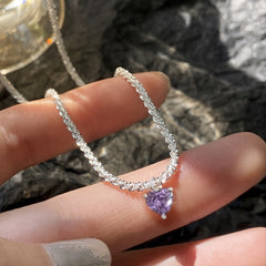 Heart Shape Pendant Necklace Sparkly Chain Sweet Neck Jewelry