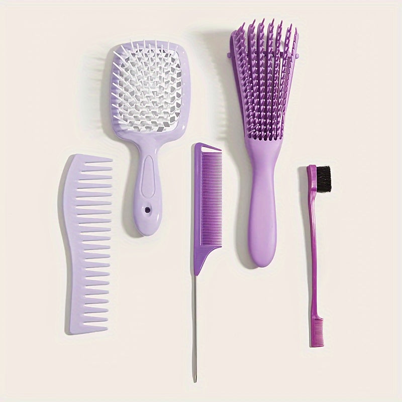 5 Piece Hair Brush Set with Scalp Massage Comb for All Hair Types