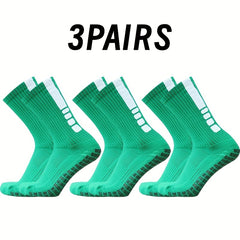 3 Pairs Striped Soccer Socks - Breathable, Sweat Absorbing, Non-slip