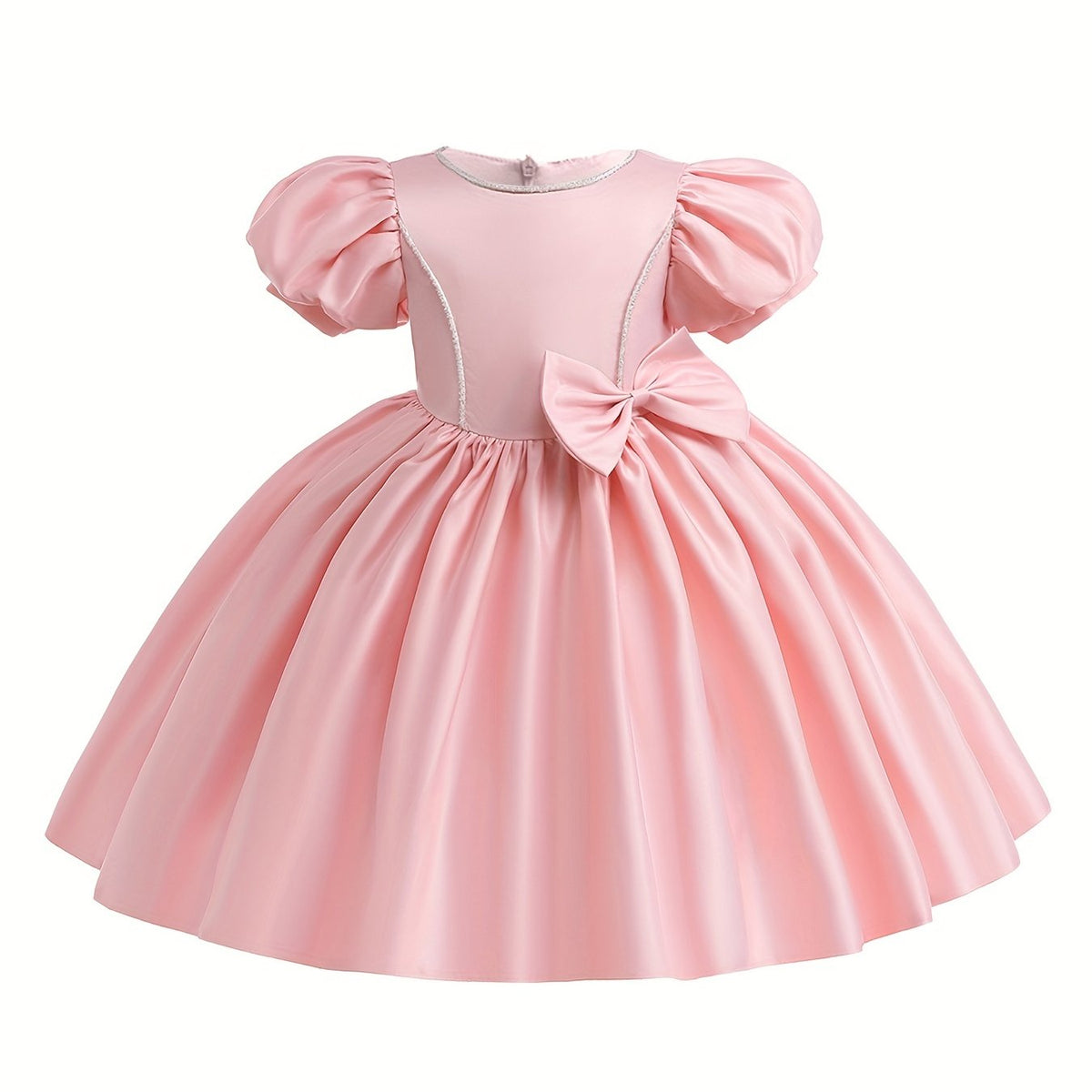 Satin Puff Sleeve Princess Dress with Bows