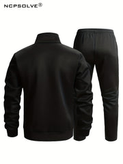 Men's Athletic Suit Stretchy Pants & Zip Up Jacket Stand Collar