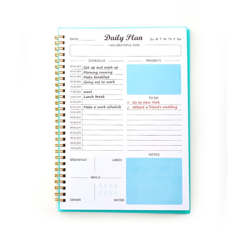 Undated Daily Planner Weekly Goals Notebook B5 Spiral Binding