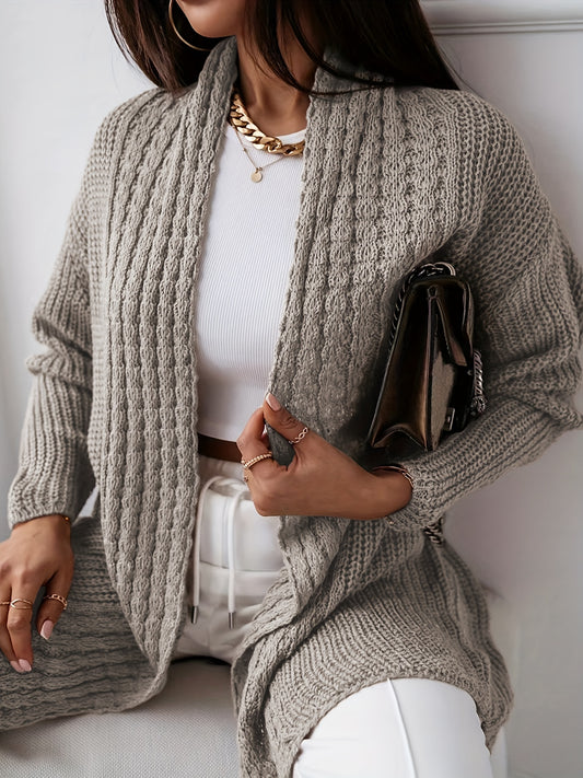 Solid Long Sleeve Open-Front Cardigan