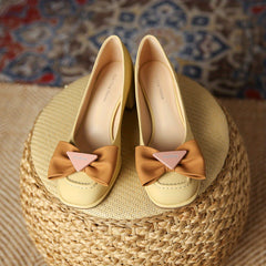 Bowknot Chunky Heels Slip On Pumps
