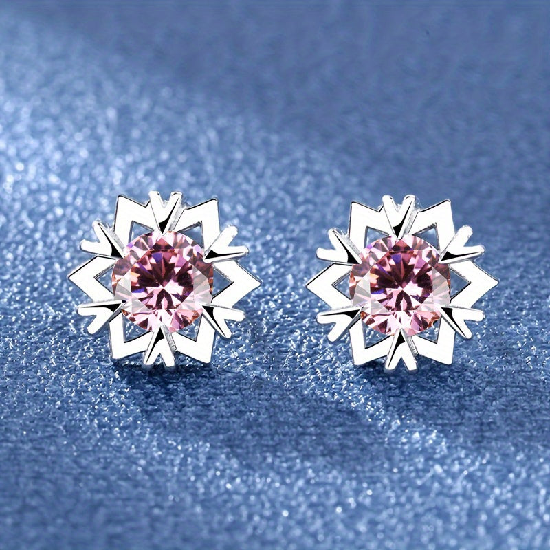 Snowflake Zircon Stud Earrings 18K Plated Wedding Party Jewelry Gift