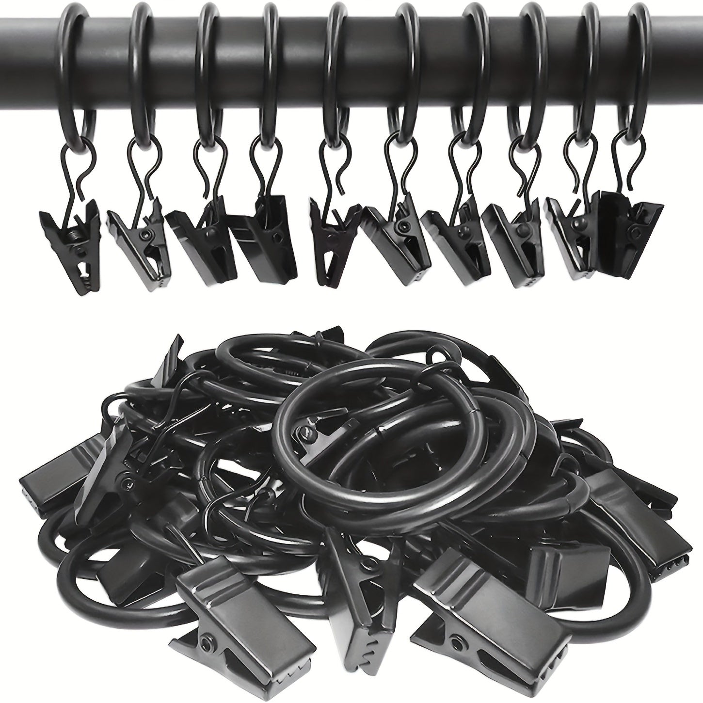 12pcs Metal Curtain Rings w/ Clips 1 In Diameter Hanging Clips Vintage Bathroom