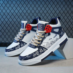 Men's Ocean Waves Print Lace-up Sneakers Skate Shoes