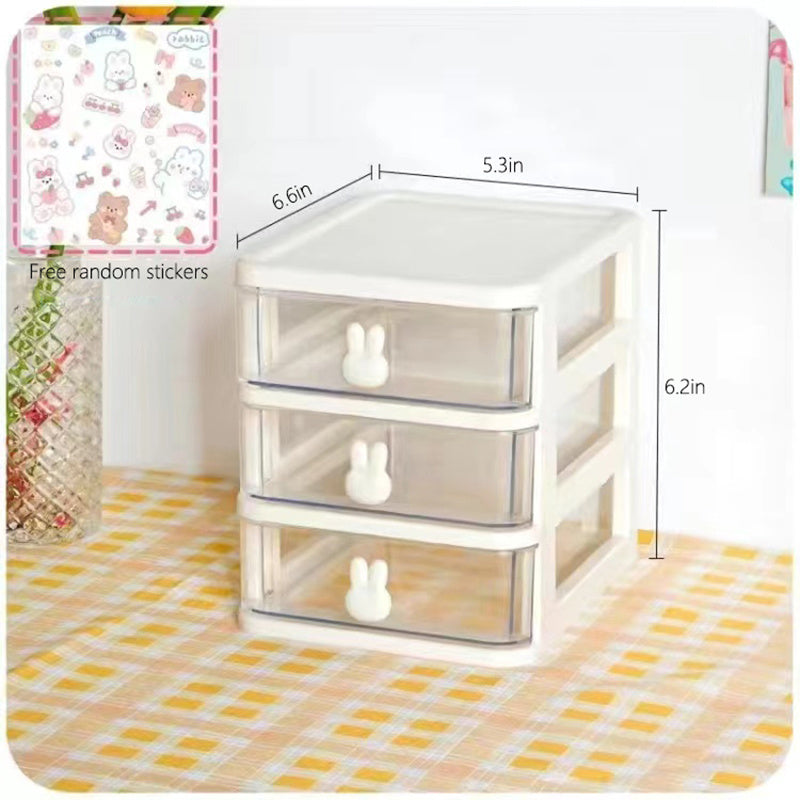 Rabbit Desktop Storage Box Transparent Drawer Desk Mini Storage