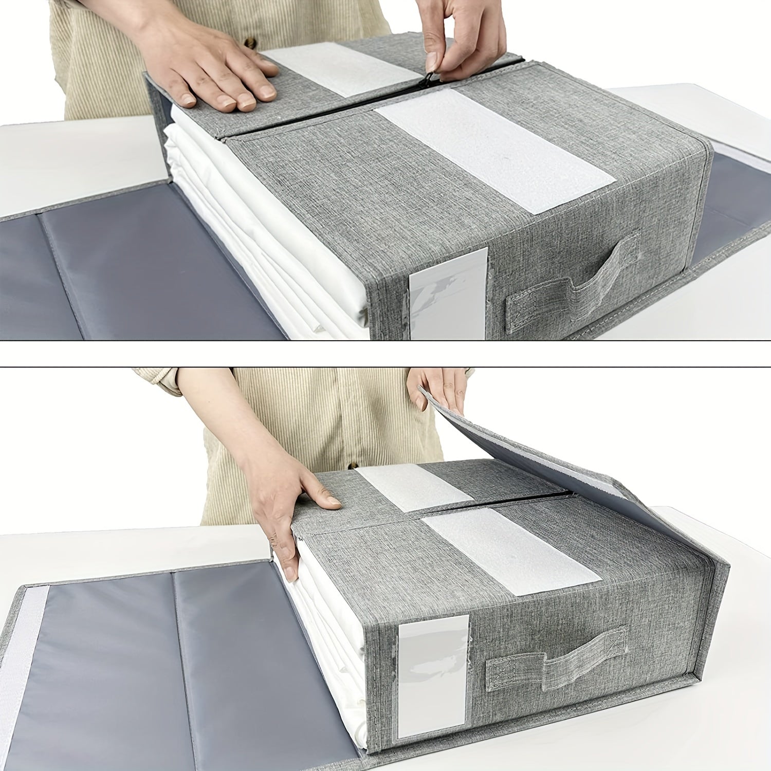 Vintage Foldable Storage Bag With Handles& Visible Window Large Capacity