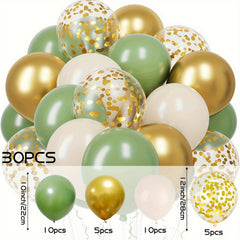30Pcs Green Golden Confetti Latex Balloons for Jungle Wedding Decorations