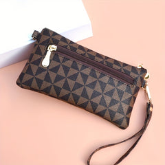 Geometric Print Clutch Bag Faux Leather Square Purse Women's Handbag