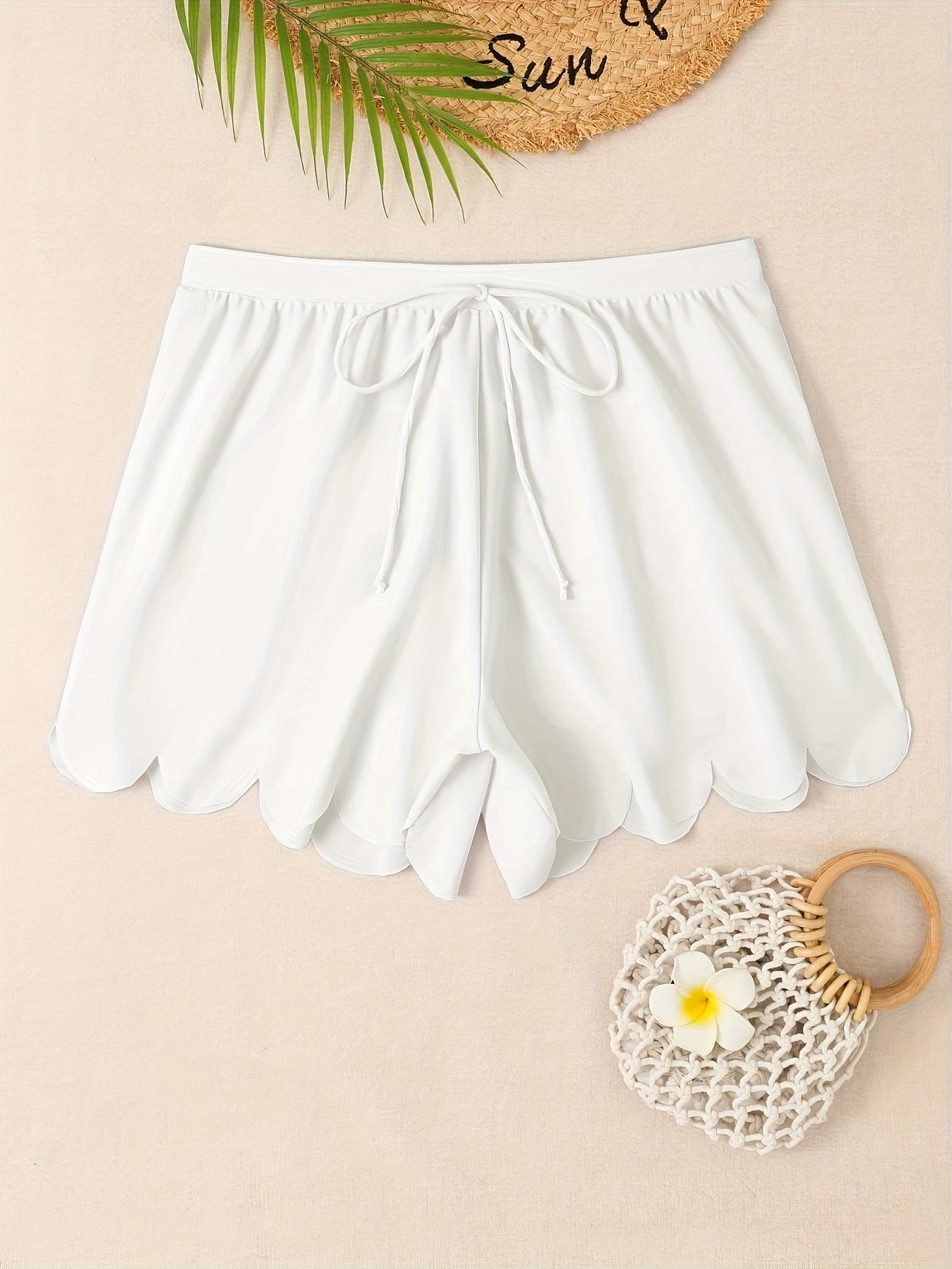  Casual Tankini Bottoms Women's Plus Solid Drawstring Swimsuit Shorts