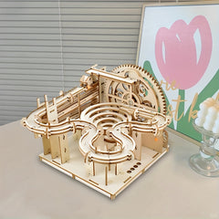 Wooden 3D Marble Runway Puzzle Kit Handcrafted Track Decor with Gears & Ramps
