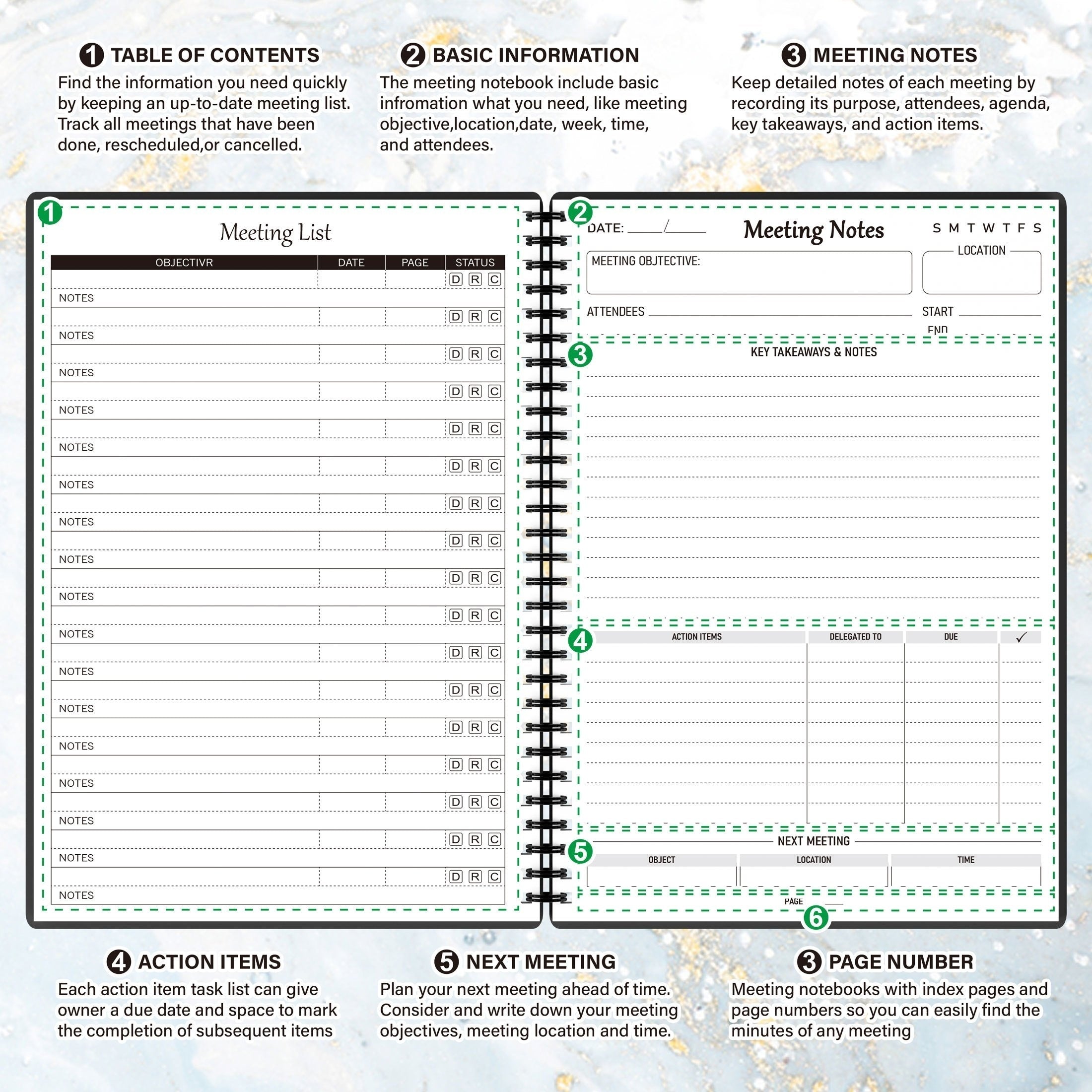 Meeting Notebook For Work Action Items Planner Office Business Notes Organizer