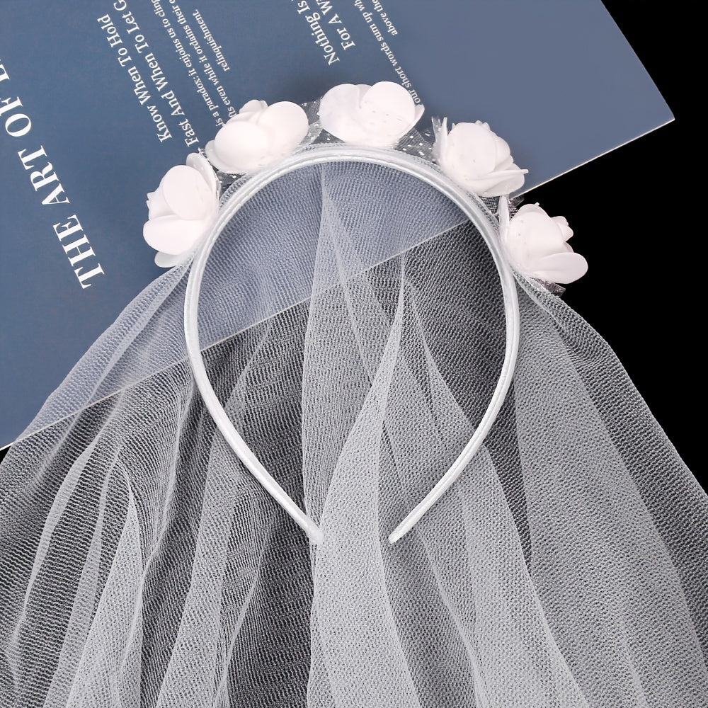 Flower Wedding Veils Headband With Bow Wreath Crown Veil