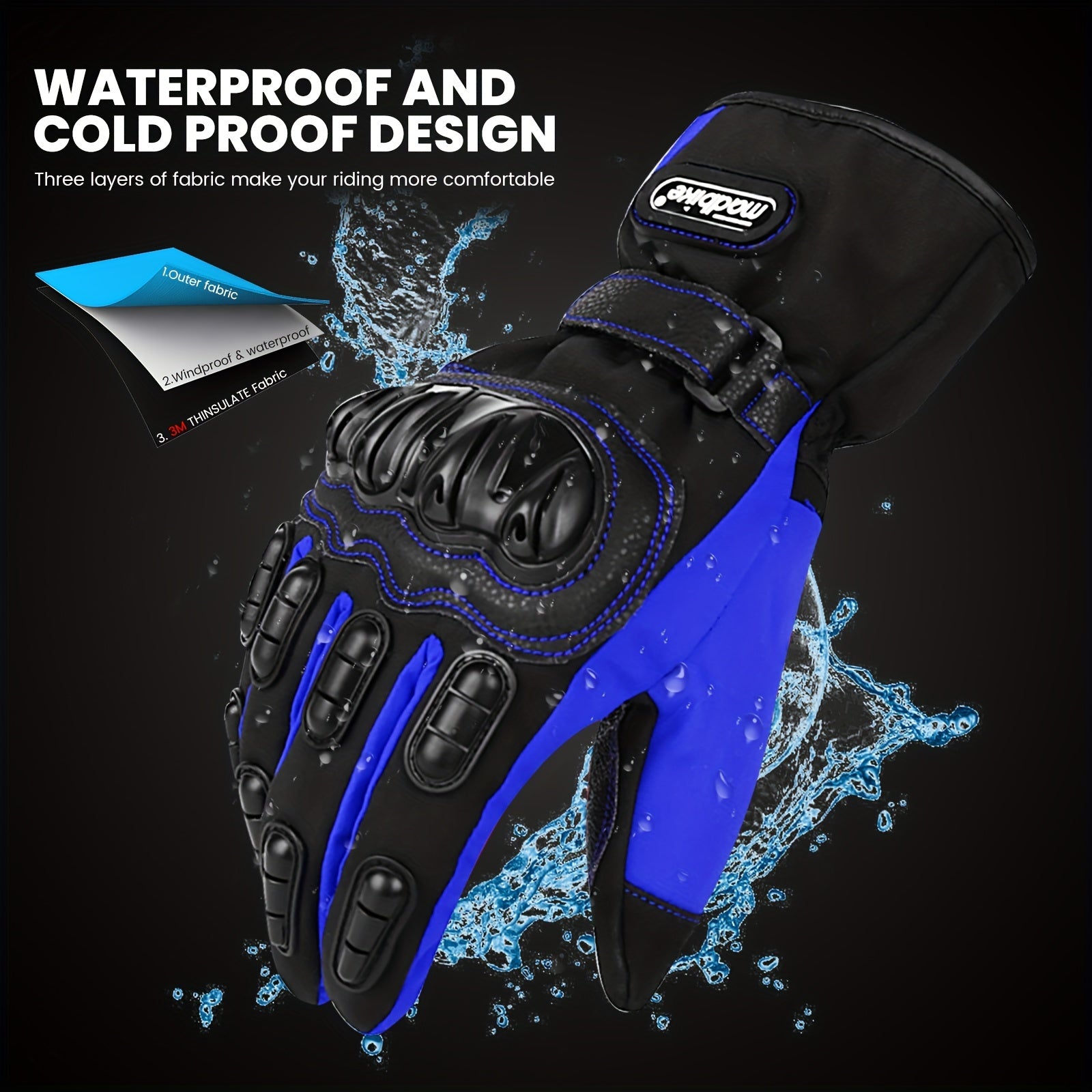 ILM Motorcycle Gloves Winter Windproof Hard Knuckle Protection For Men Women