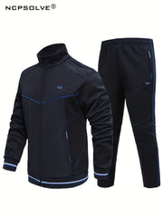 Men's Stand Collar Sports Jacket & Comfy Pants Set for Fall Winter