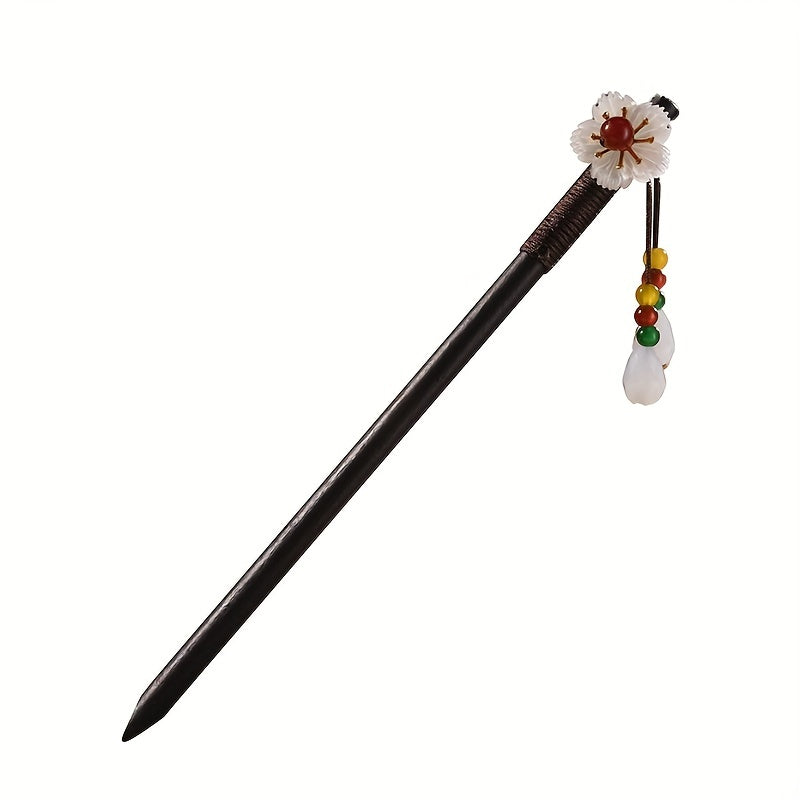 Chinese Floral Hairpin Wooden Hair Stick Ponytail Holder Accessories