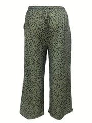 Leopard Print High Rise Wide Leg Pants With Pockets