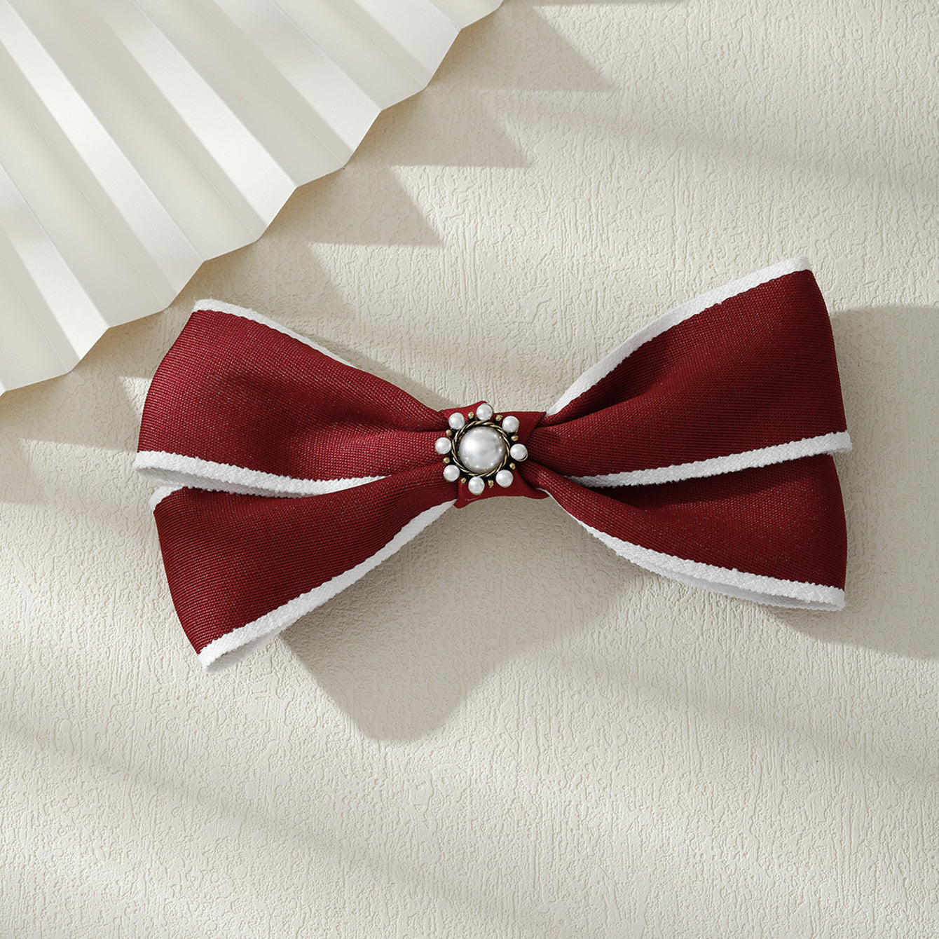 Red Faux Pearl Hair Clip Bow Hairpin for Daily Use