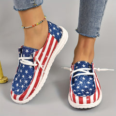 Women's Star Pattern Canvas Shoes Casual Lace Up Independence Sneakers