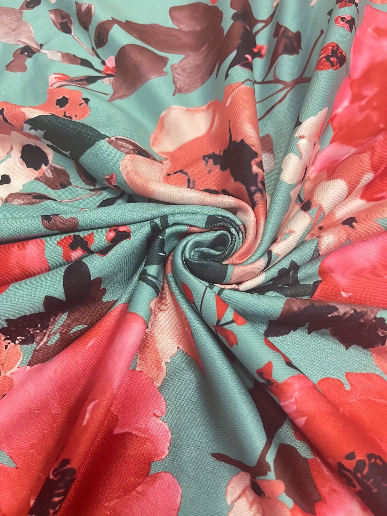 Plus Floral Print Round Neck Medium Stretch Ruched Tank Dress