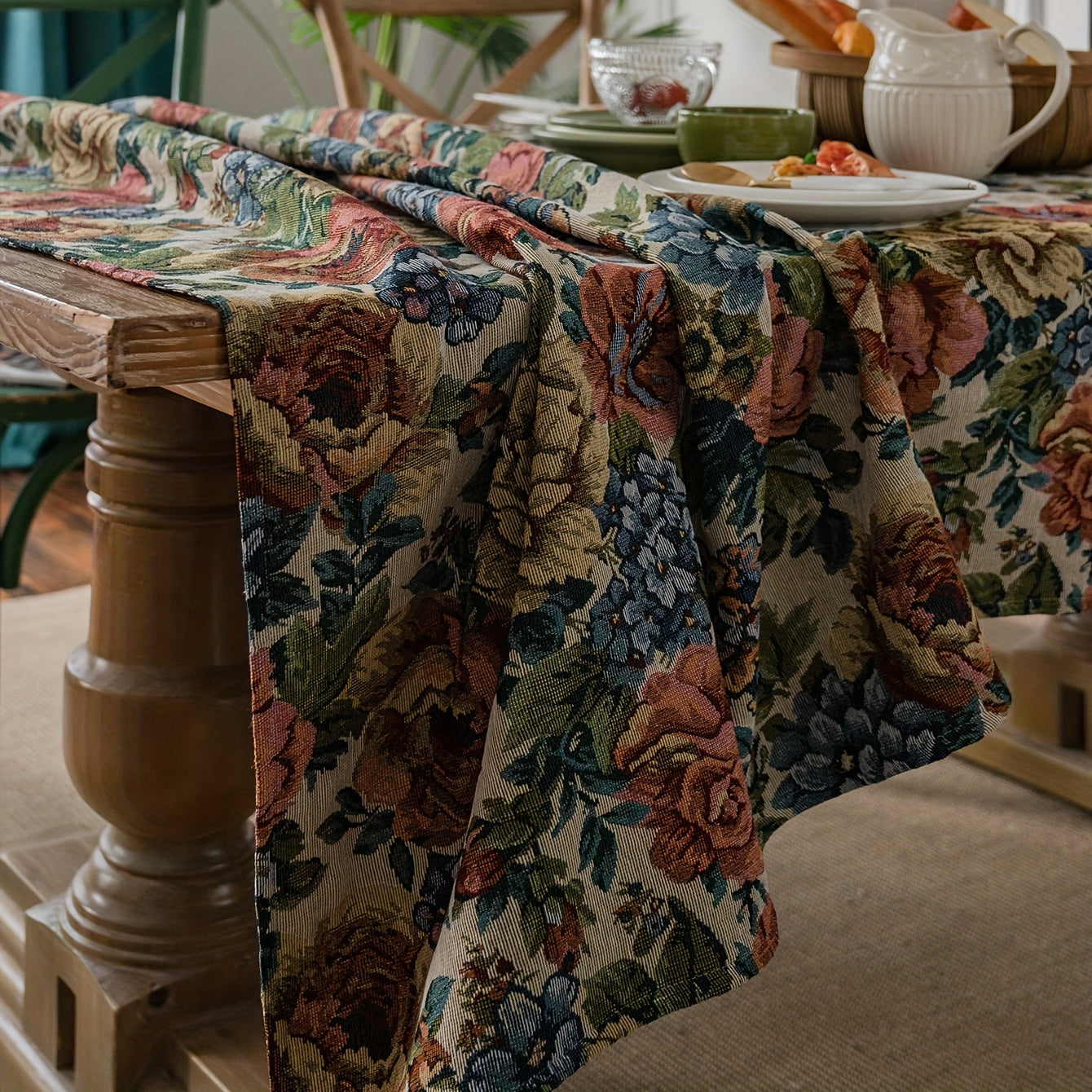 Square Cotton Tablecloth Embroidered Ball Flower Table Cloth