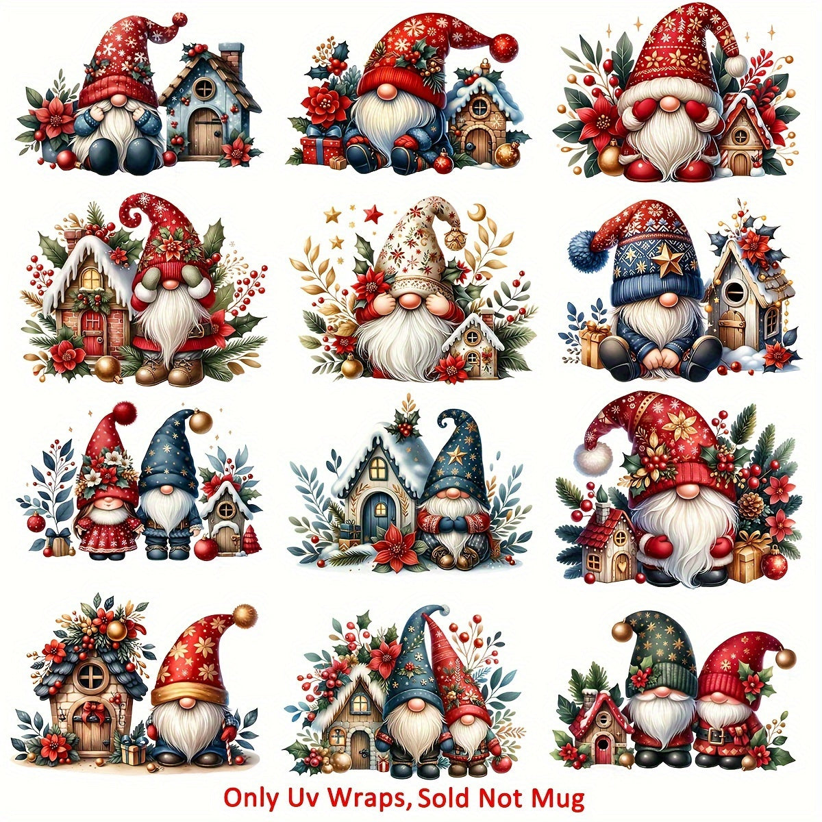 12pcs Santa Dwarf Waterproof Stickers for Mugs Glassware Laptop