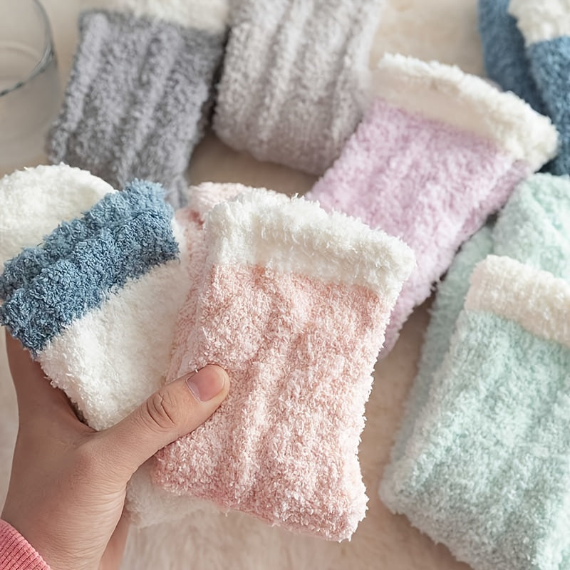 5 Pairs Fuzzy Mid Tube Socks Warm & Cozy Women's Stockings