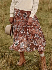  Allover Floral Print High Rise Midi A line Skirt