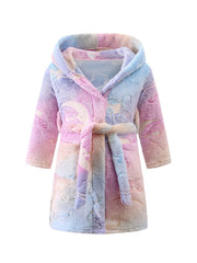 Cartoon Pattern Hooded Flannel Bathrobe for Girls
