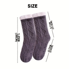 Winter Fleece Lined Mid Calf Socks With Grips