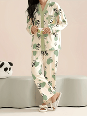 Panda Print Pajama Set Long Sleeve Top & Pants