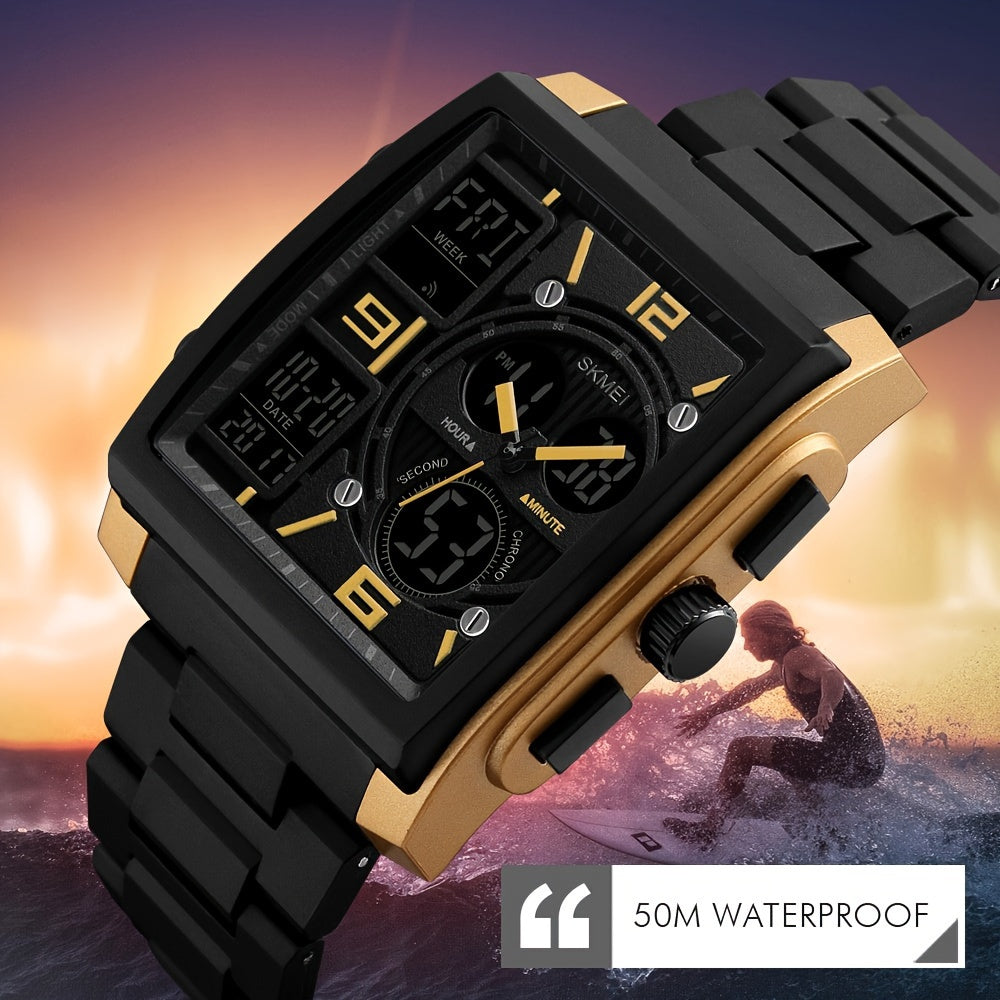 LED Square Quartz Watch Multifunctional Waterproof Outdoor Casual
