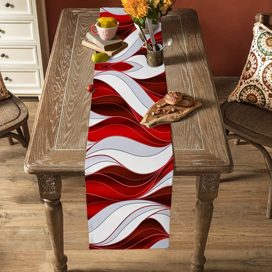 Red Gradient Lines Abstract Valance Geometric Table Runner