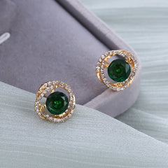 Emerald Crystal Floral Stud Earrings Retro Style 18K Plated Jewelry