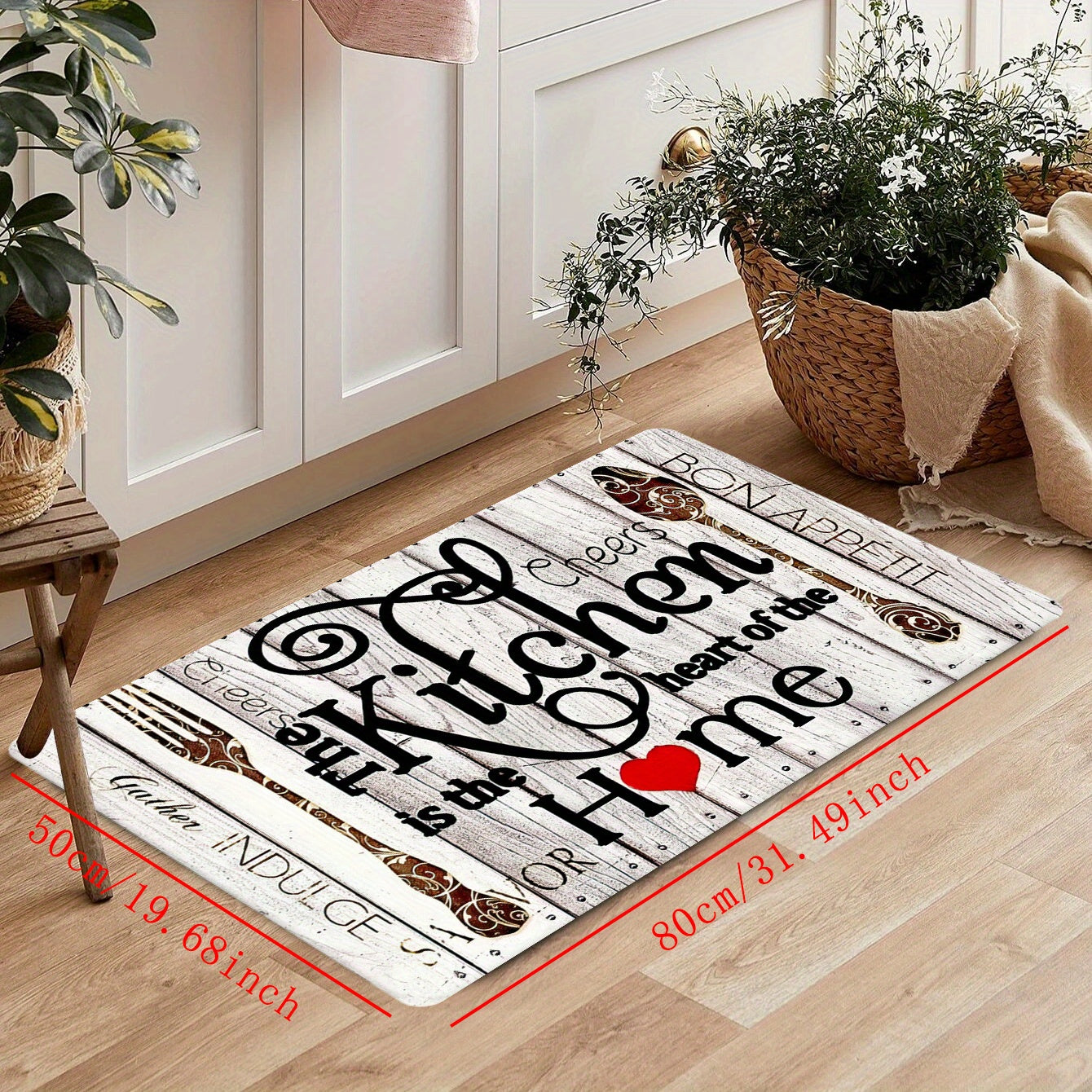 1pc Flannel Kitchen Floor Mat Soft Rug Rustic Wooden Waterproof Kitchen Mat