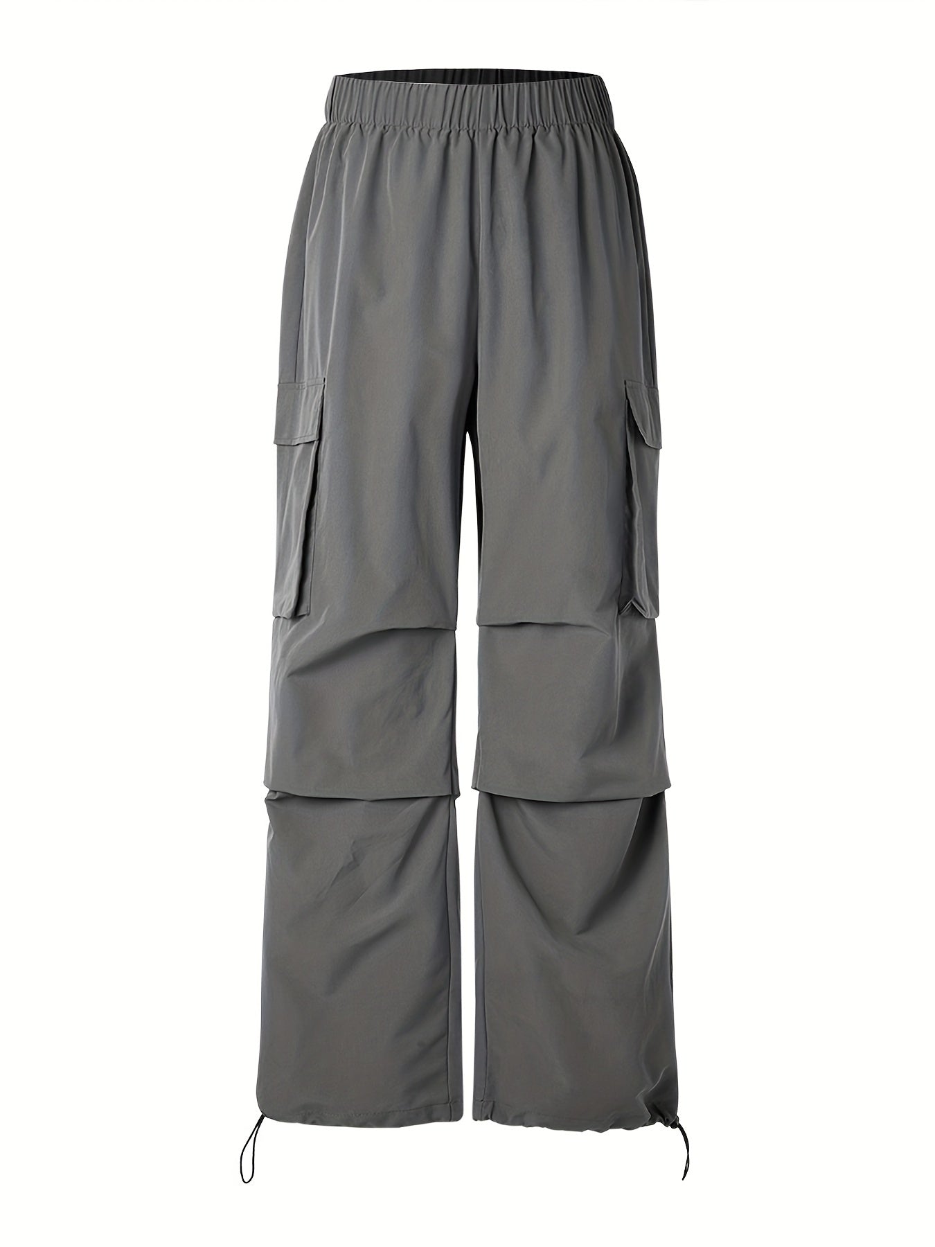  Y2K Cargo Pants Solid Elastic Drawstring Straight Leg