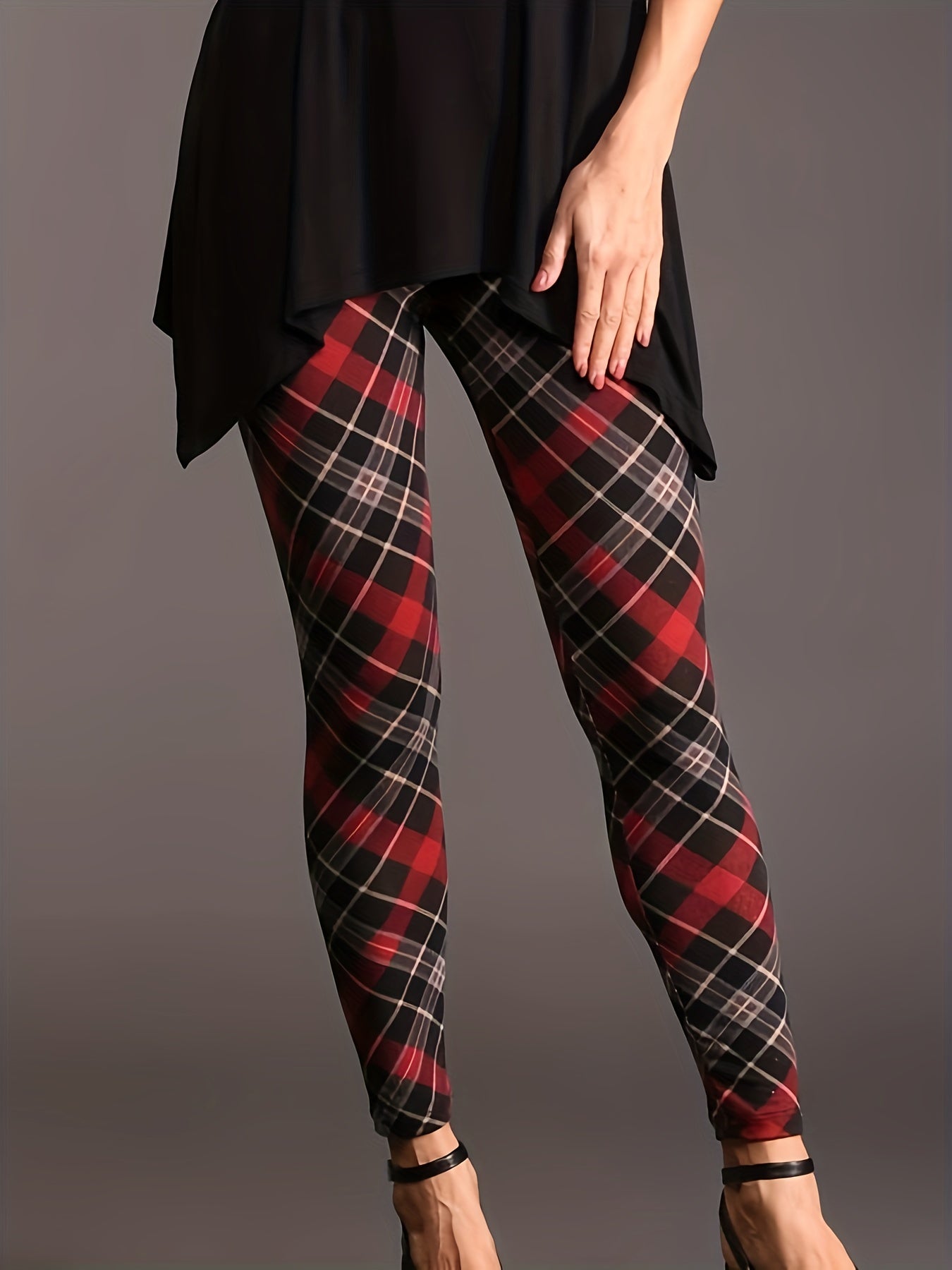  Plaid Print Skinny Trousers