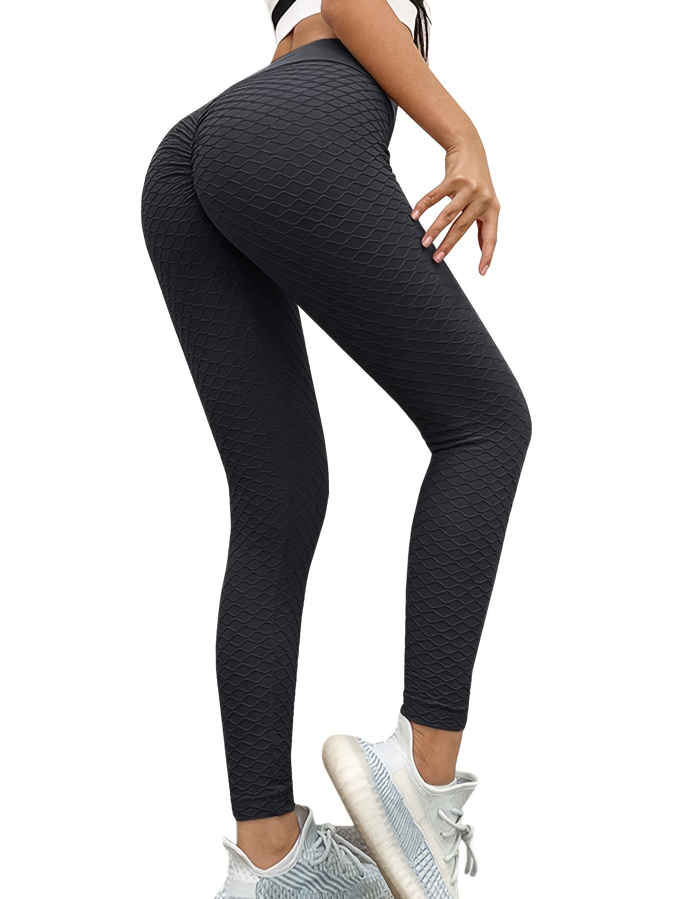 Textured Workout Leggings Solid Skinny Sporty Leggings Women's Clothing