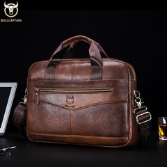 BULLCAPTAIN Leather Shoulder Bag Large Capacity Business Briefcase
