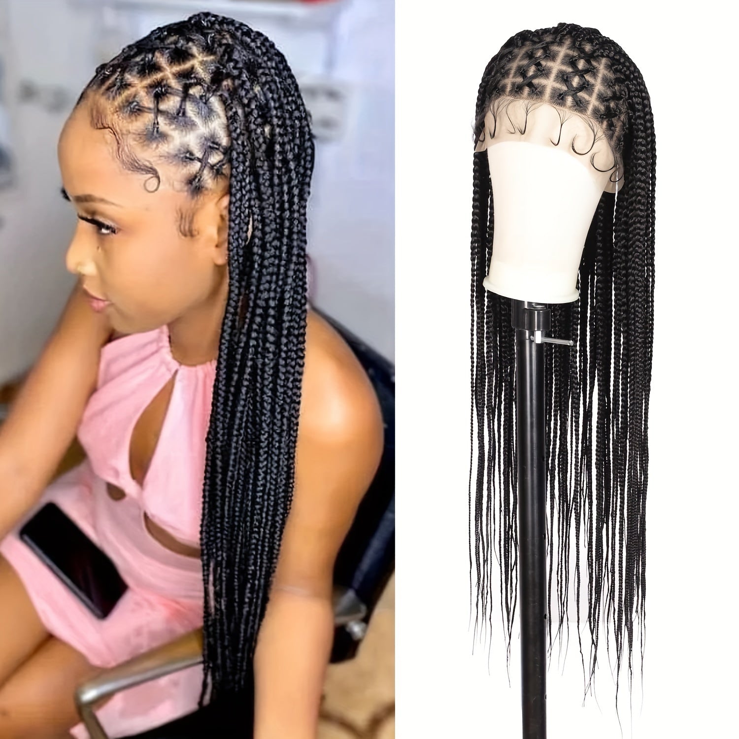 Knotless Box Braided Wigs Full Lace Cornrow Braid Hair Wigs