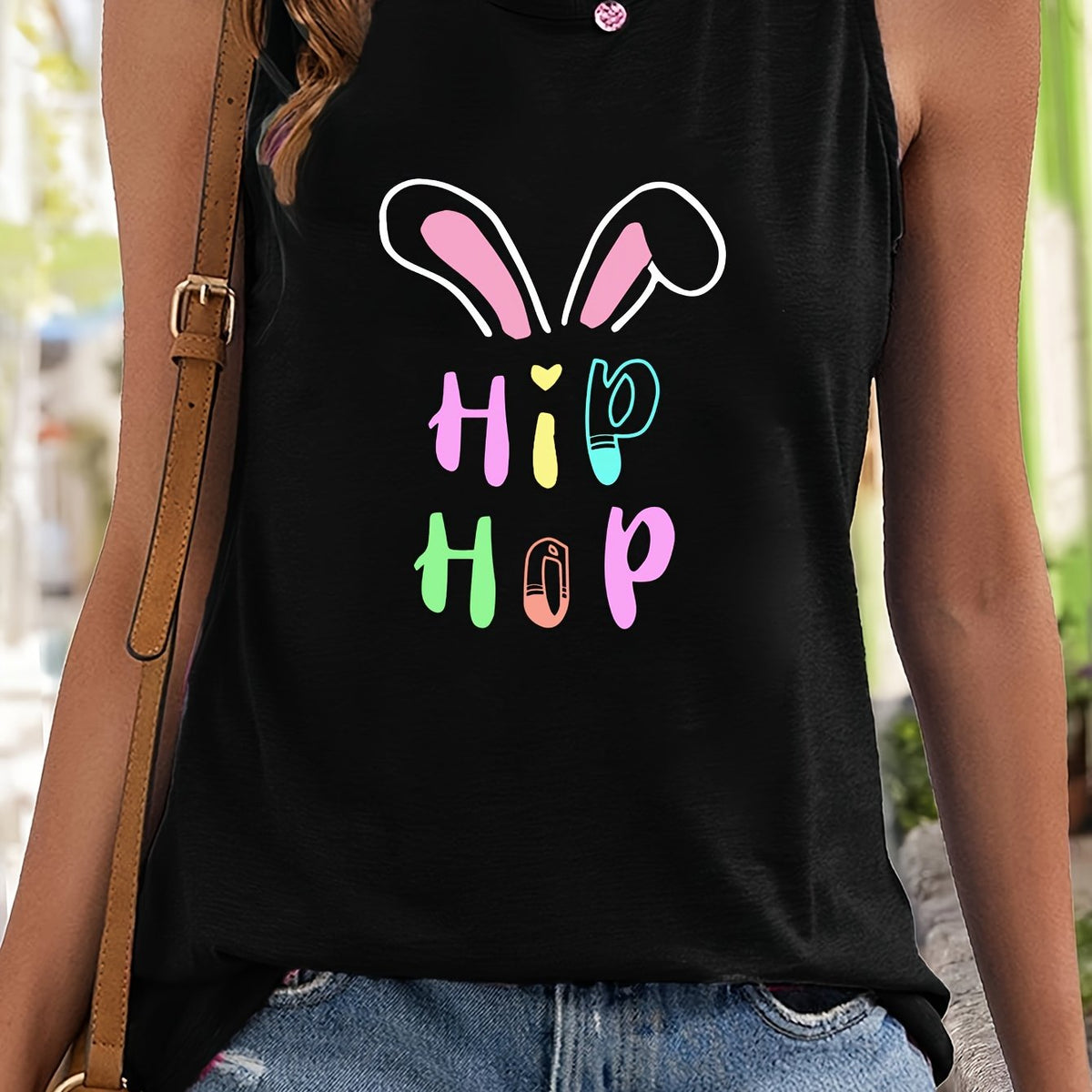 Rabbit Ear & Letter Print Vest Sleeveless Sports Top