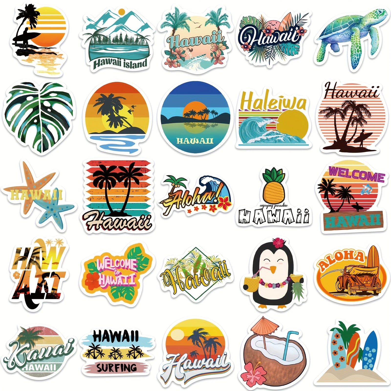 50pcs Hawaiian Landscape Vinyl Stickers for Water Bottle Laptop
