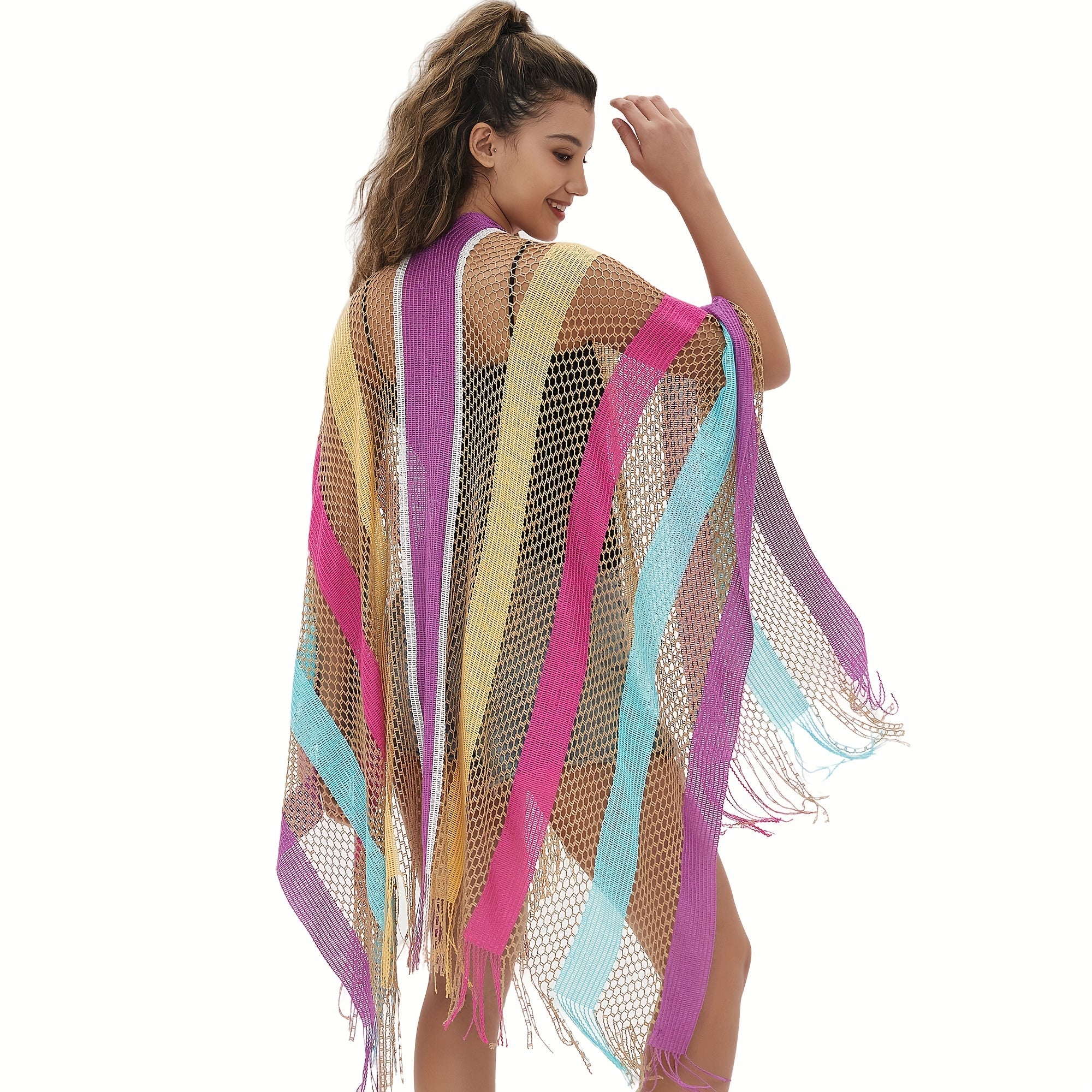 Rainbow Striped Bikini Cover Up Sunscreen Cardigan LGBT Pride Wrap Shawls