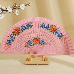Double Sided Painted Floral Folding Fan for Women