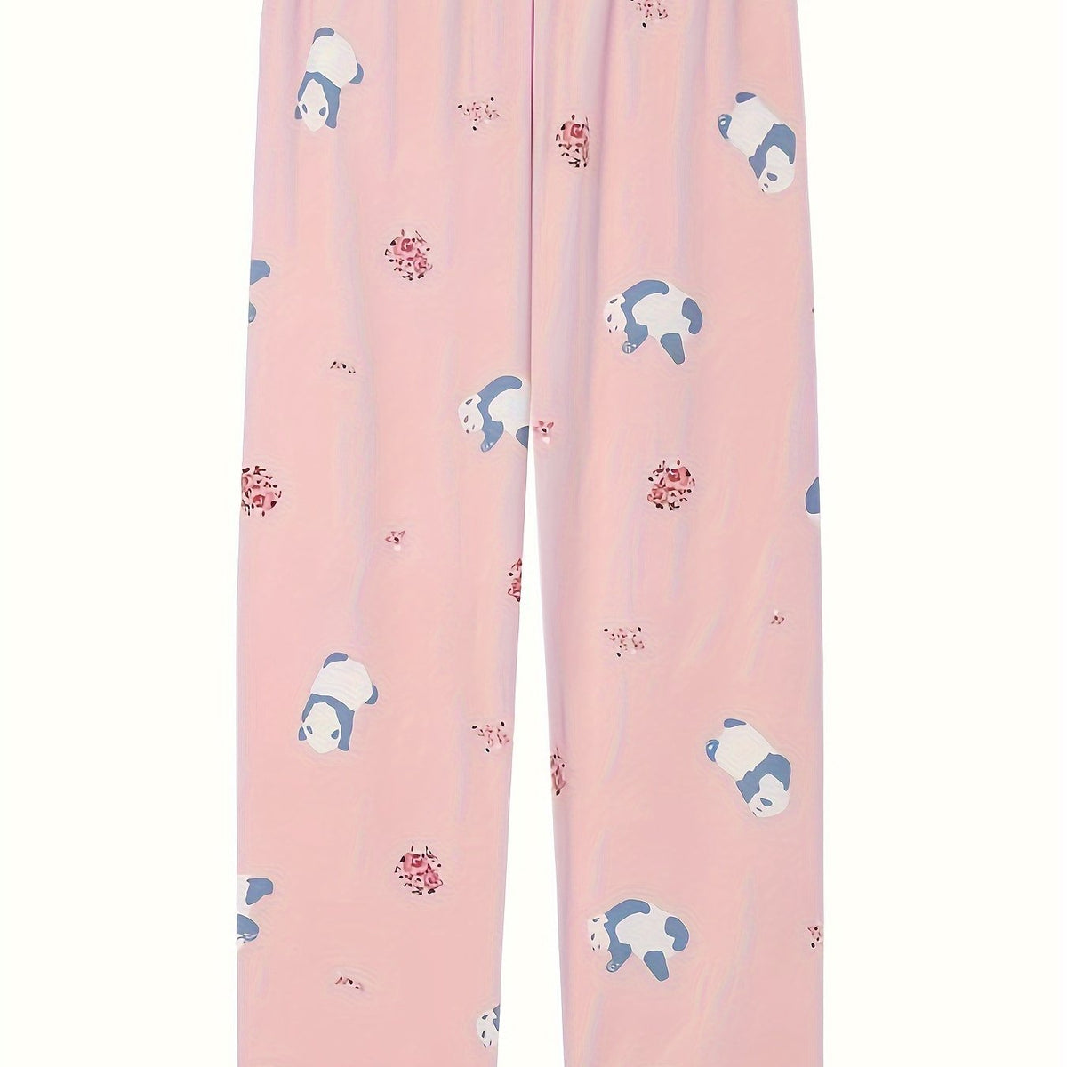 Women's Plus Panda & Floral Print High Waist Loose Home Wear Pants