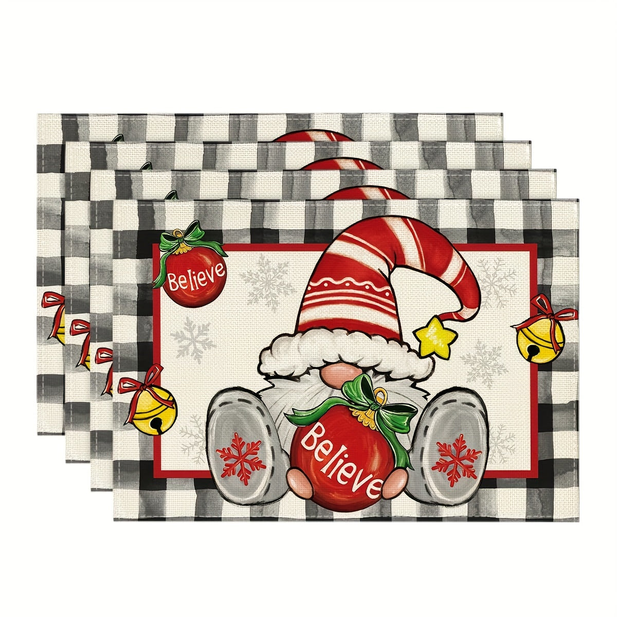 4pcs Plaid Pattern Gnome Christmas Table Runner Set